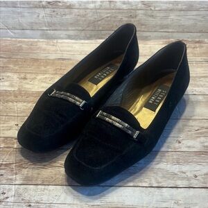 Stuart Weitzman Black Velvet Loafers with Silver Accents